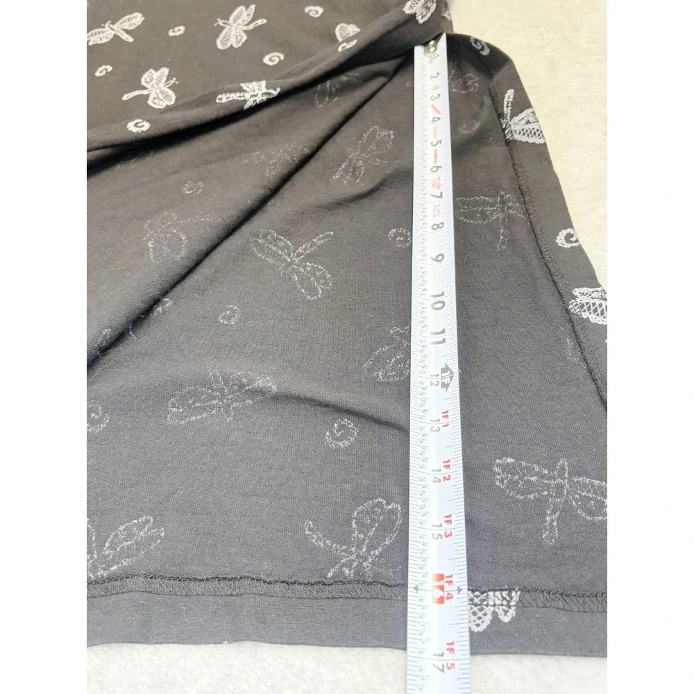 Fresh Produce Dress Womens Large Black Purple Dragonfly Print Maxi Vintage USA